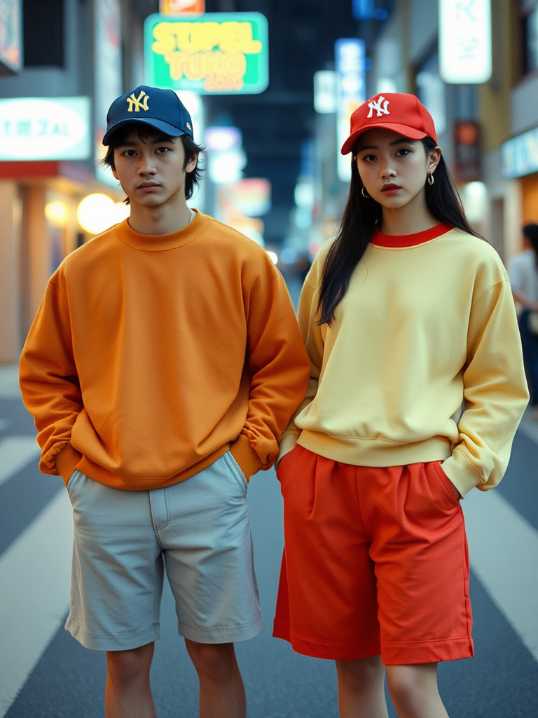 Muted 90s Baseball Fall Fashion Line in Neon Tokyo