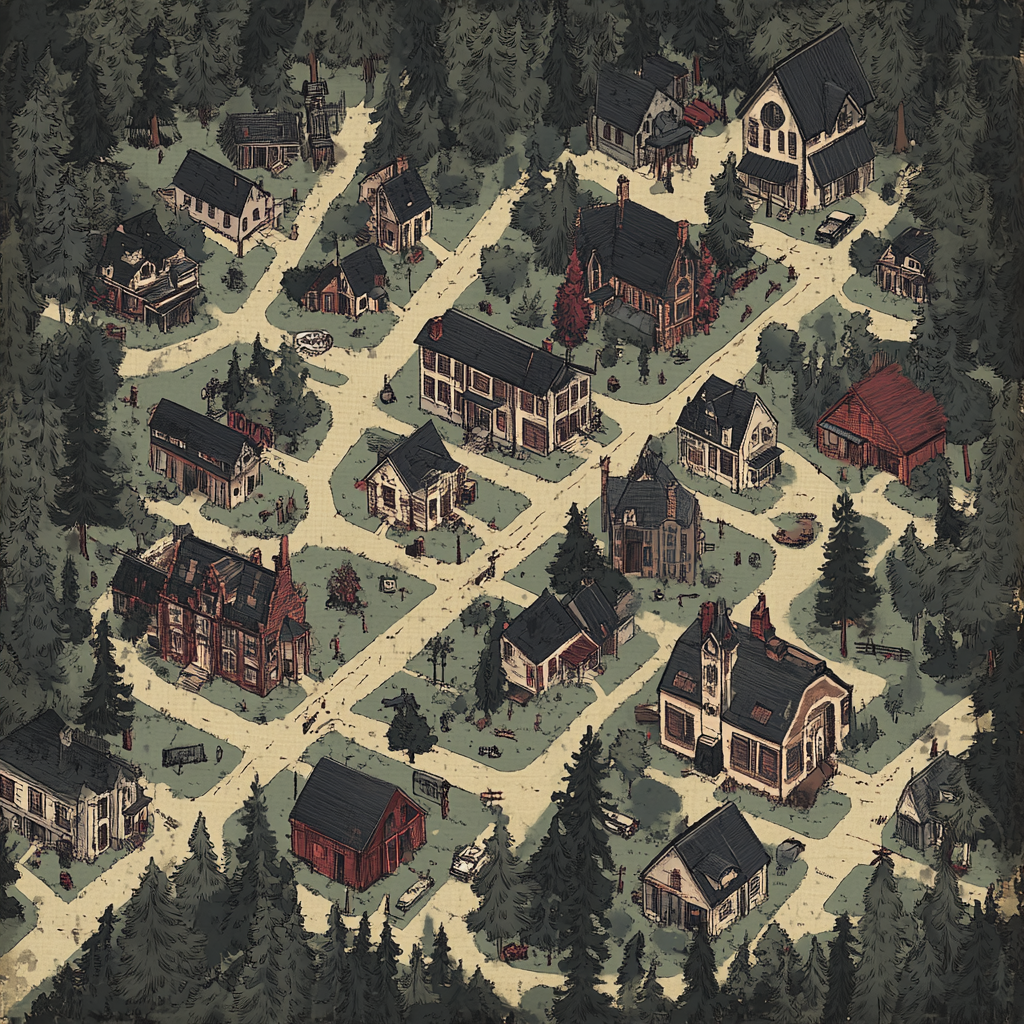 Mysterious Map: Willow's Edge, 1980s Town Retro Feel