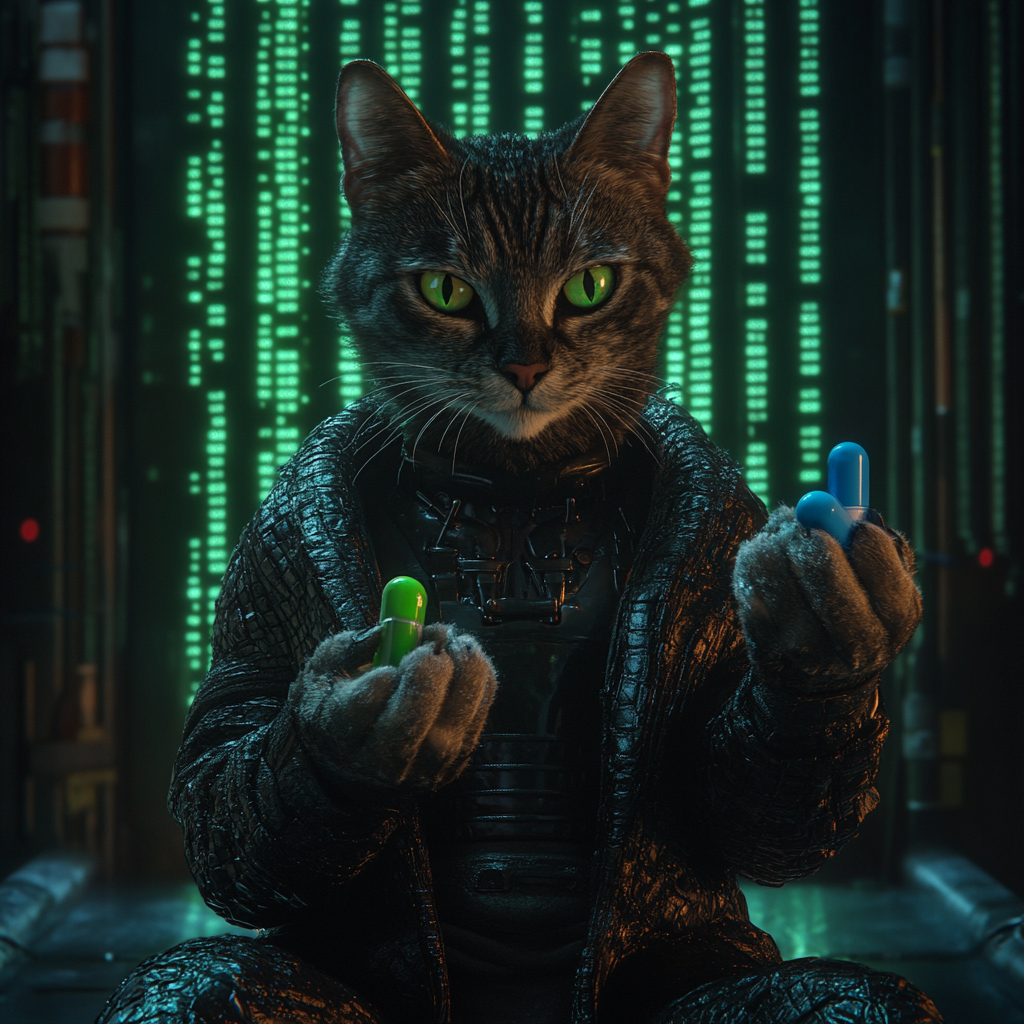 Matrix Morpheus Cat Holds Pill Choice