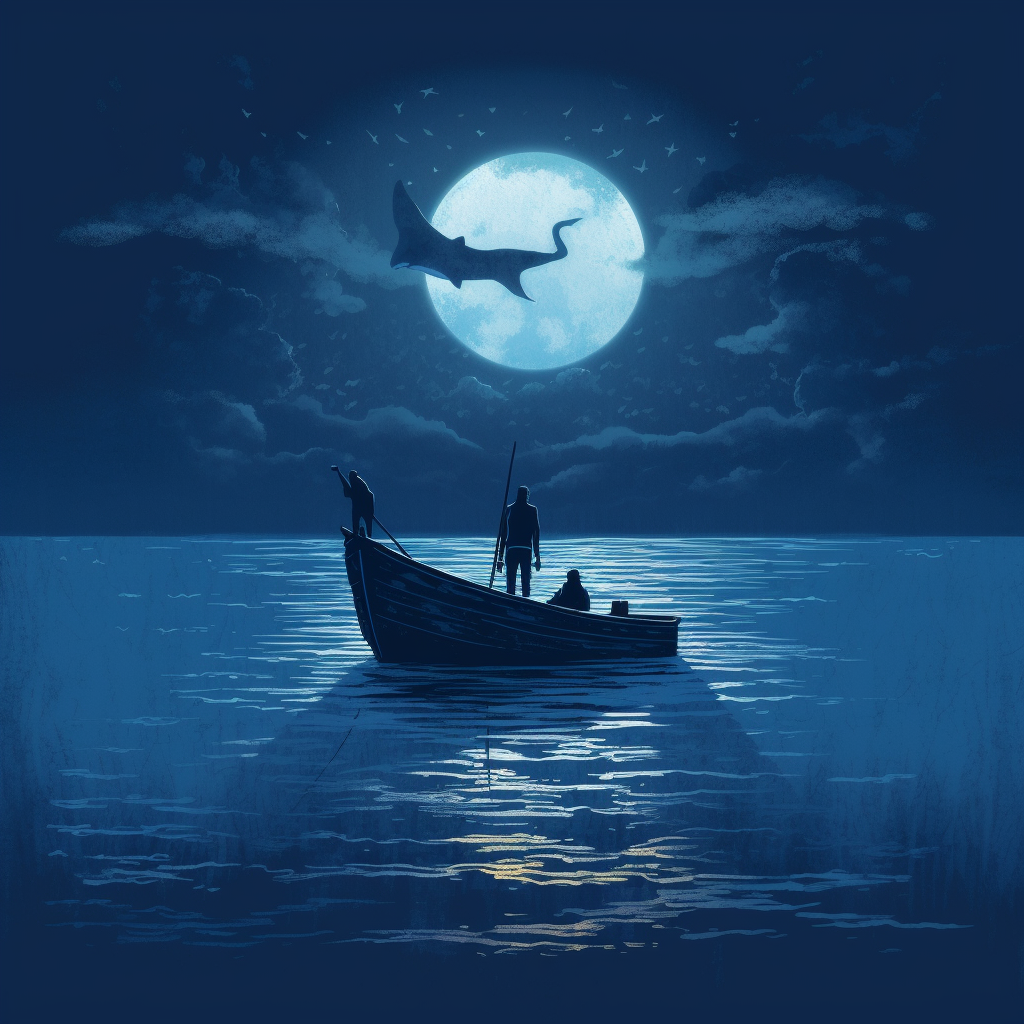 Mysterious Sea Creature Under Moonlit Boat