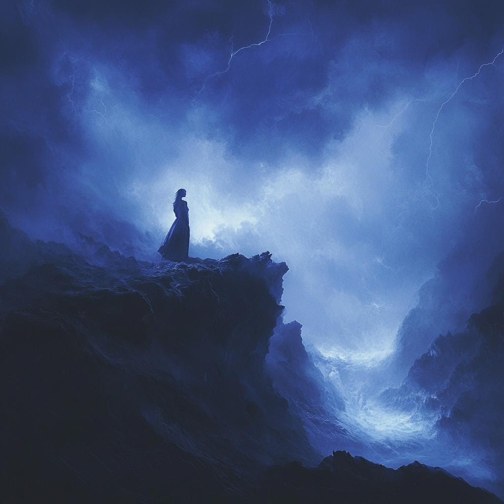 Mysterious Singer on Cliff Under Moonlit Sky