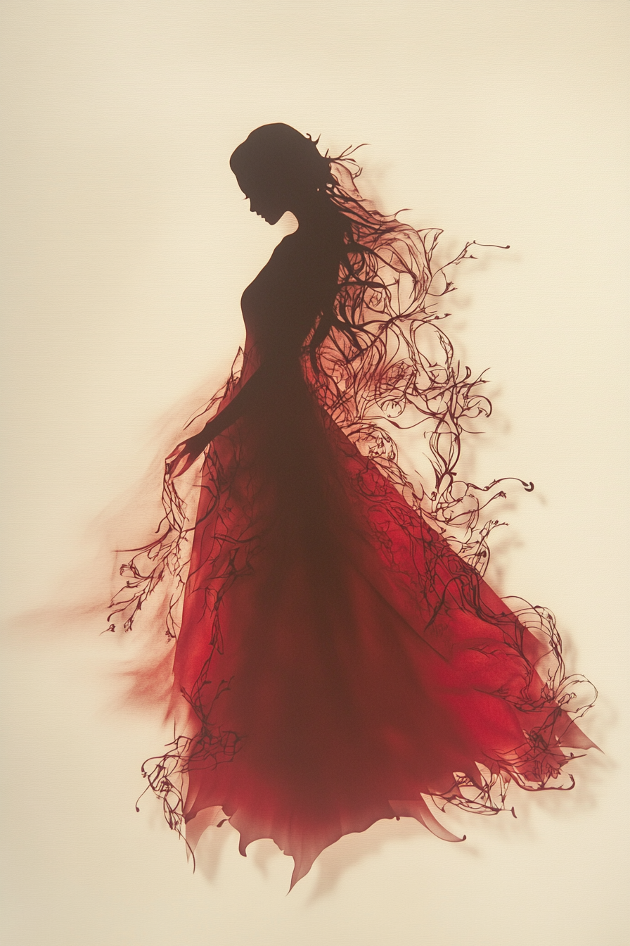 Mysterious Woman in Red Silhouette on Paper