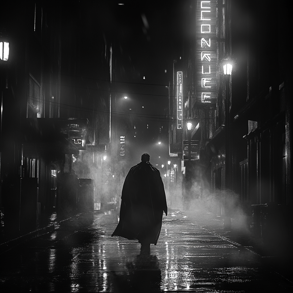 Mysterious figure in transparent cloak walking in city