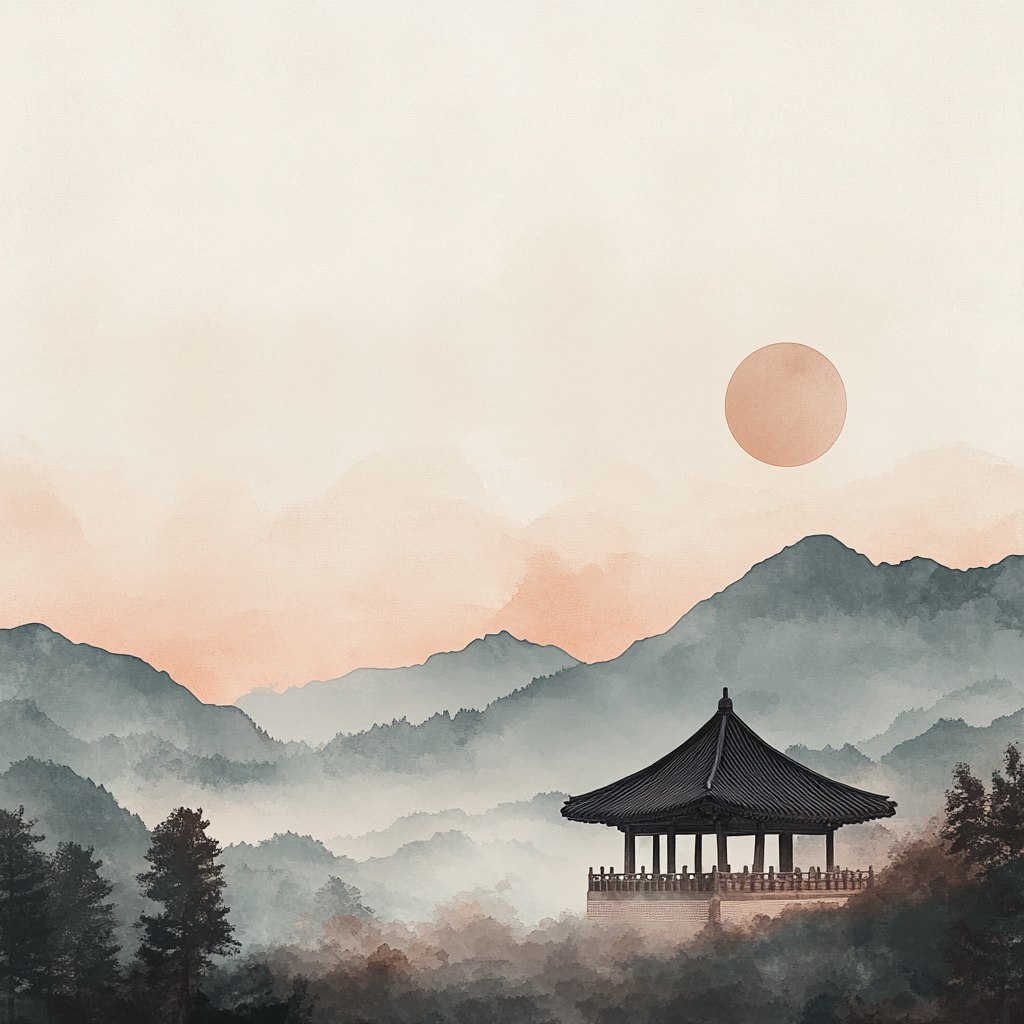 Mystical East Asian Night Scene in Pastel Hues