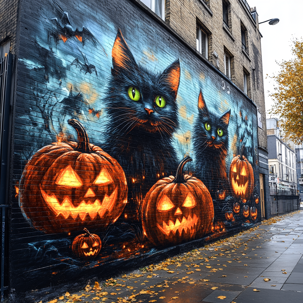 Mystical Halloween Street Art on Big City Wall