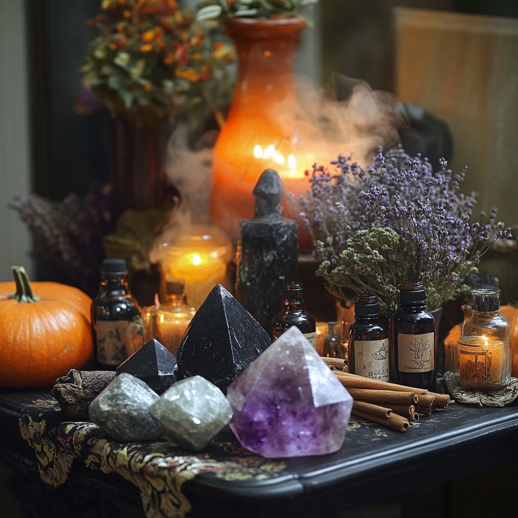 Mystical Samhain Altar with Autumn Symbols