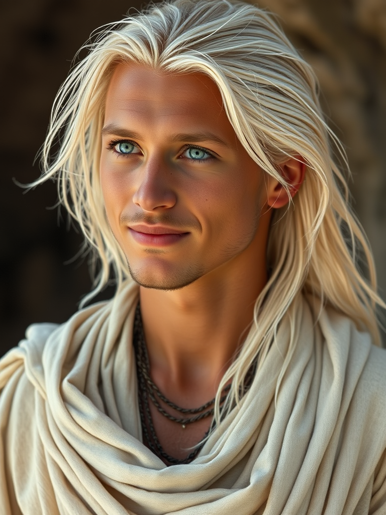 Mystical Tribal Man with Piercing Blue Eyes