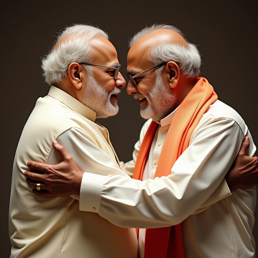 Narendra Modi and Rahul Gandhi Hugging Happily