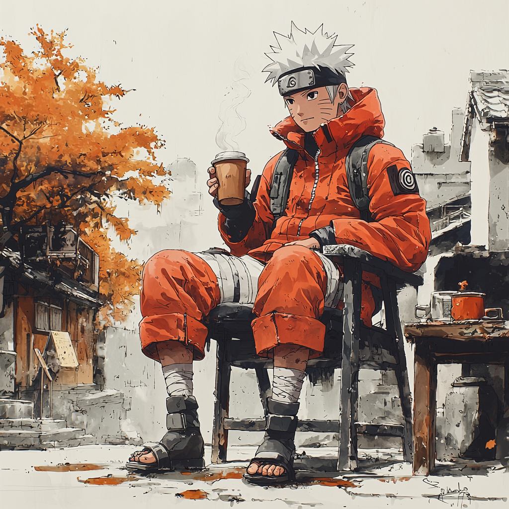 Naruto Drinking Coffee in Kyoto