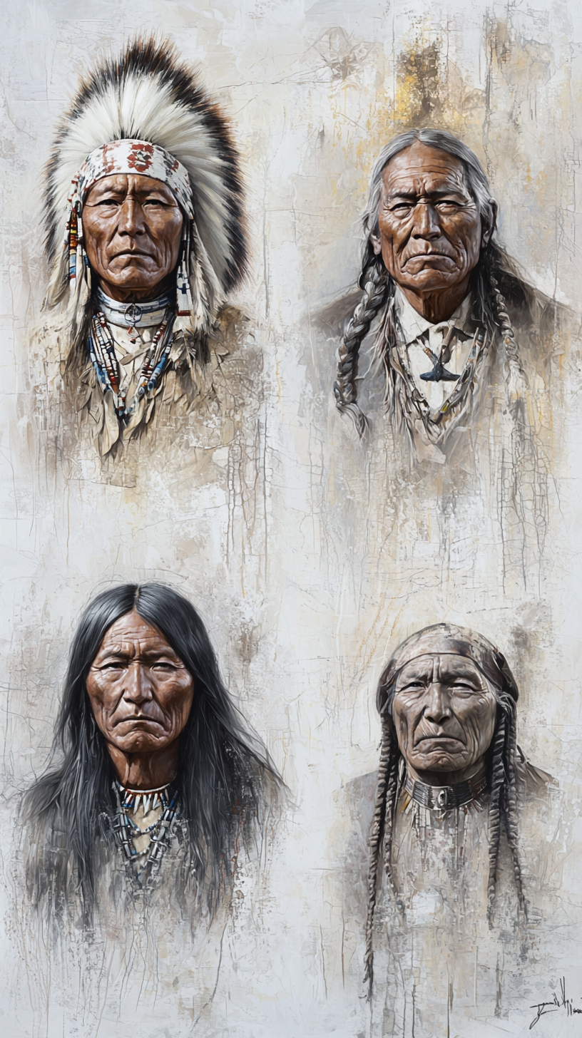 Native American leaders in determined pose-- artistic portrait