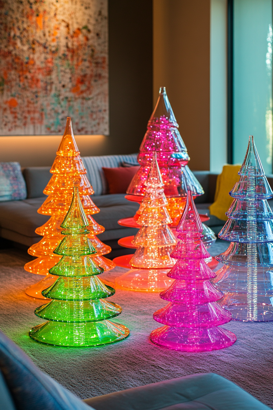 Neon Christmas Trees in a modern, urban setting