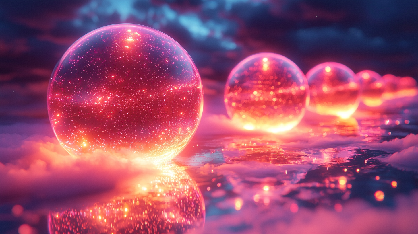 Neon Marbles Floating in Psychedelic Synthwave Void