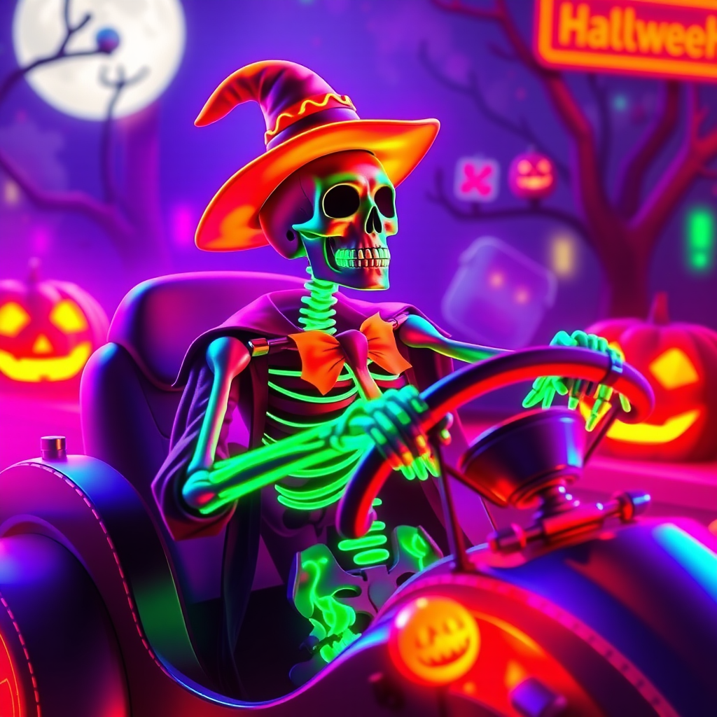 Neon Skeleton Hotrod Fantasy 3D Image