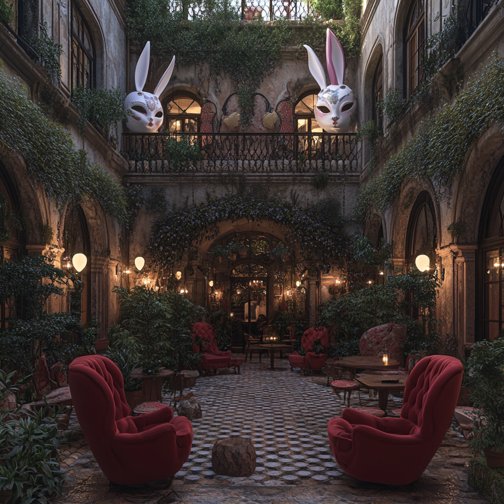 Nighttime party in Italy at Renaissance courtyard