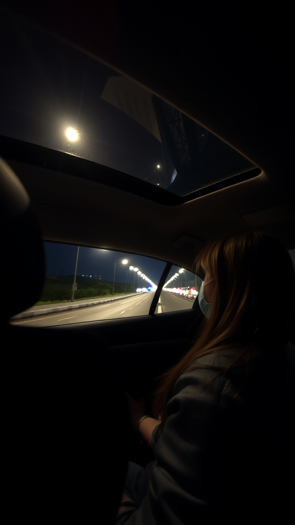 Nighttime selfie in autumn sunroof car