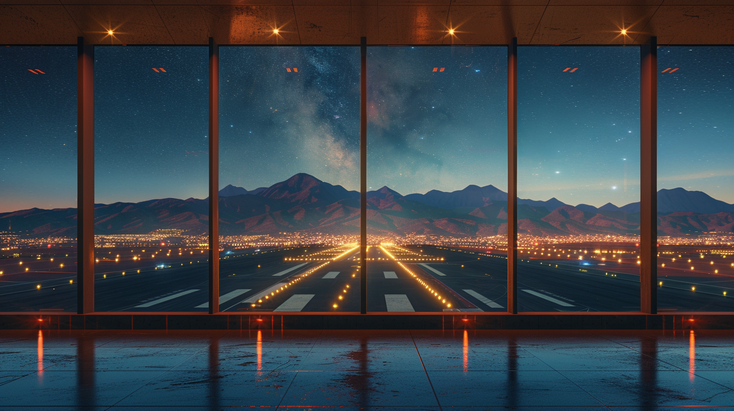 Nighttime view of Mexico airport from control tower