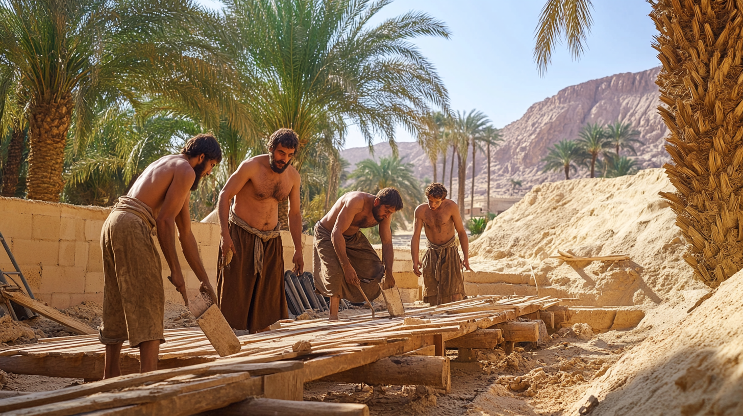 Noah and Three Sons Building in Desert 2000BC