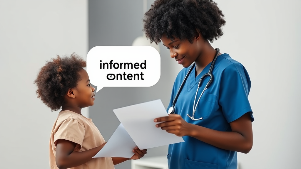 Nurse Explaining Consent Form to African American Child