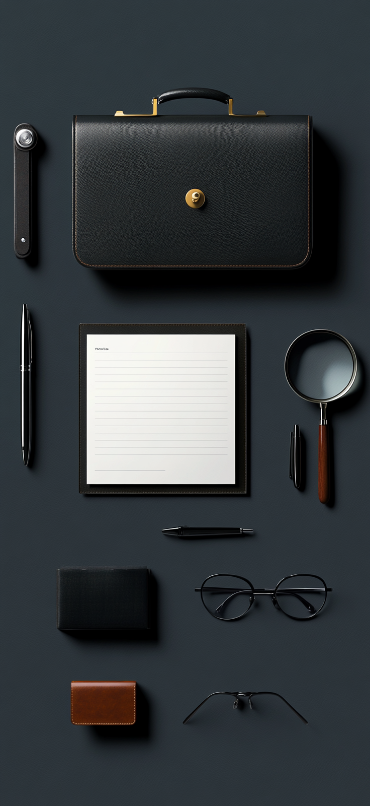 Office Supplies on Dark Gray Background: A Photorealistic Image.