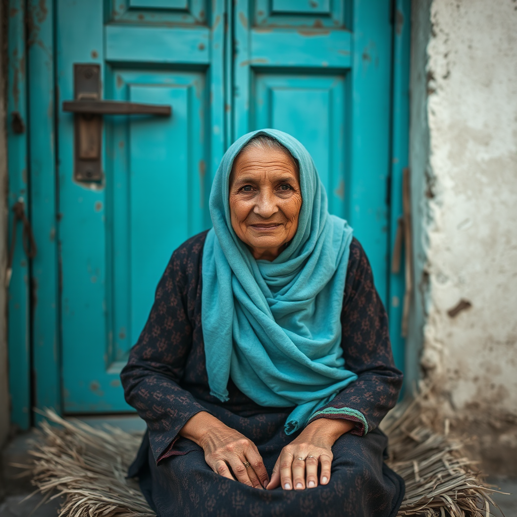 Old Iranian woman in traditional dress smiles