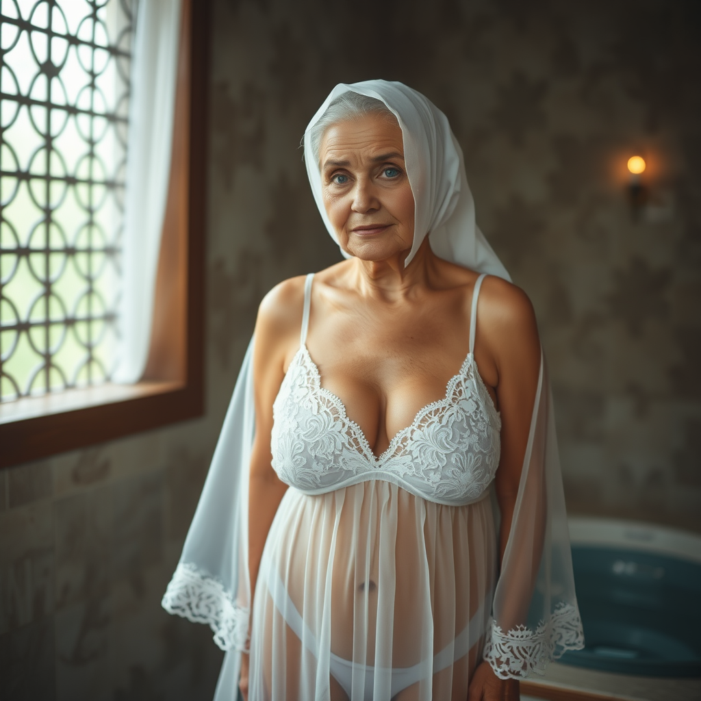 Old Turkish Grandmother in a Wet Lace Nightgown