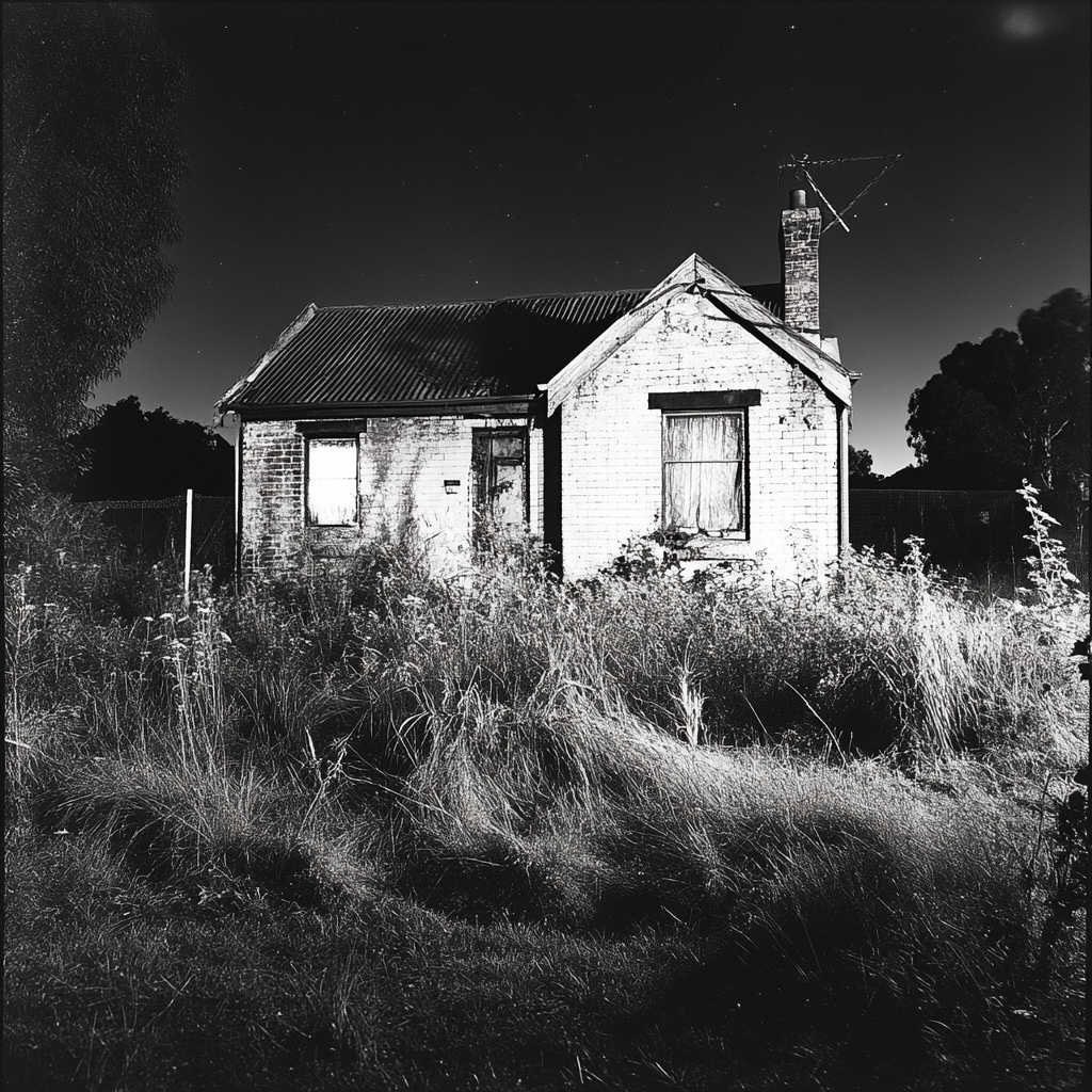 Old house at night, nostalgic film image