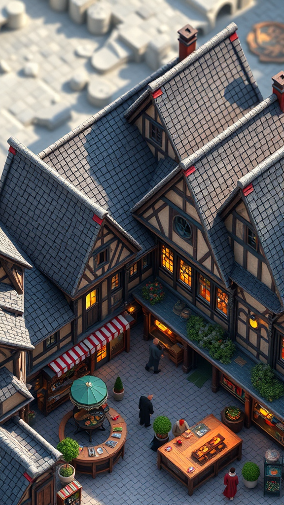 Old medieval market in Pixar-style 3D view