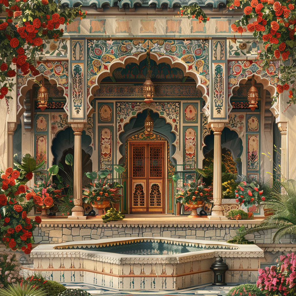 Opulent Mughal architecture with intricate patterns