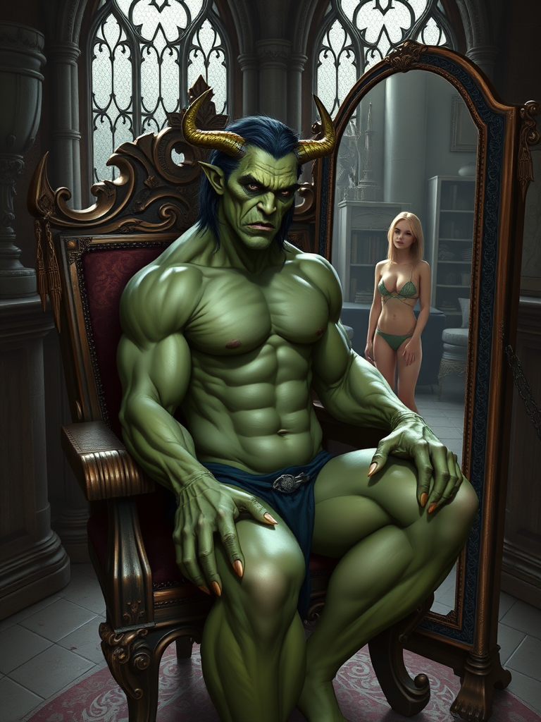 Orc Woman in Castle Reflects Human in Apartment