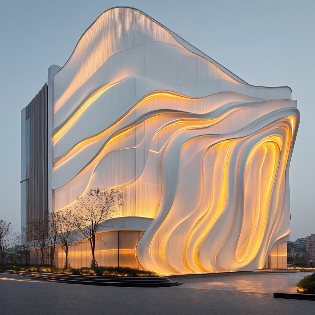 Organic Flow: Modern Building with Fluid Wave Design