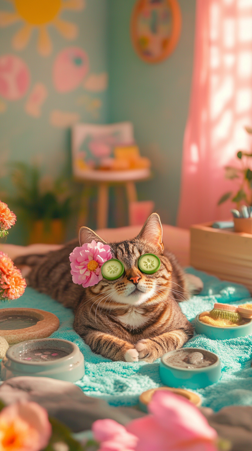 Pampered Tabby Cat Enjoys Relaxing Spa Day