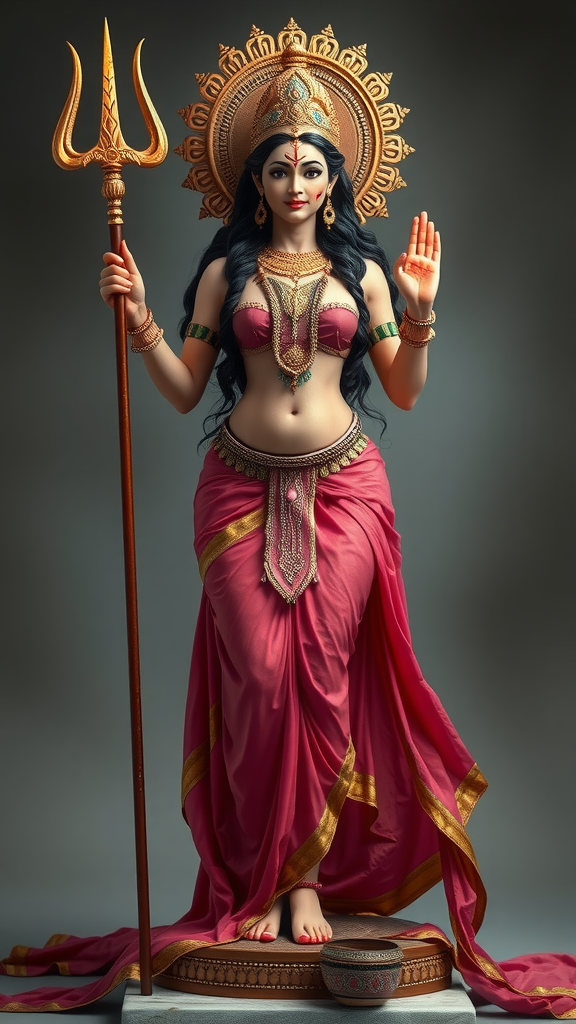 Parvati Goddess in Pink with a Trident