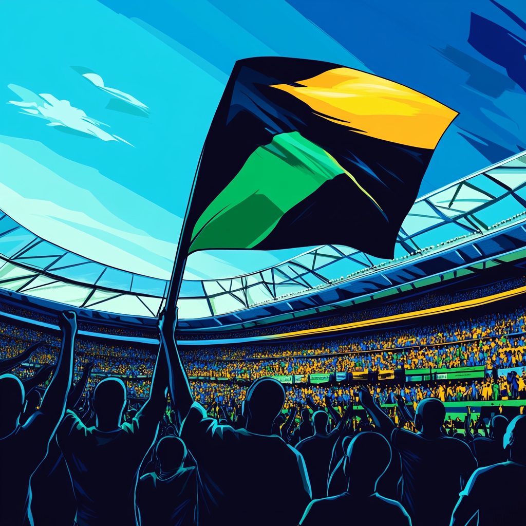 Passionate fans wave Tanzanian flag in stadium