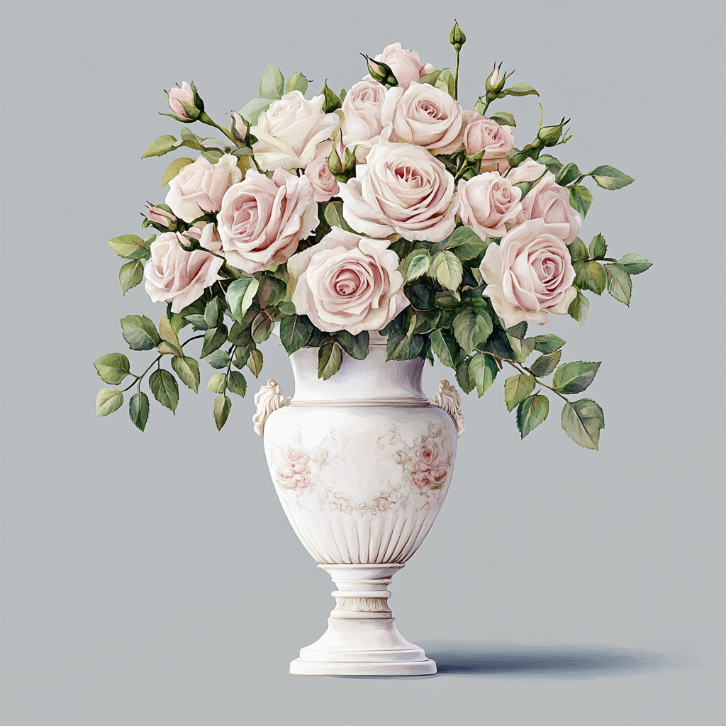 Pastel Pink Roses in White Porcelain Vase Illustration