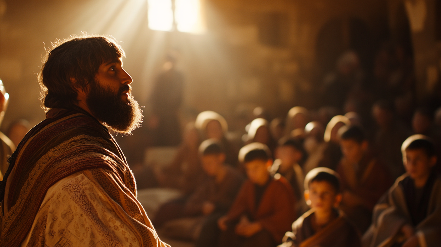 Paul speaking to Israel children during Rosh Hashanah.