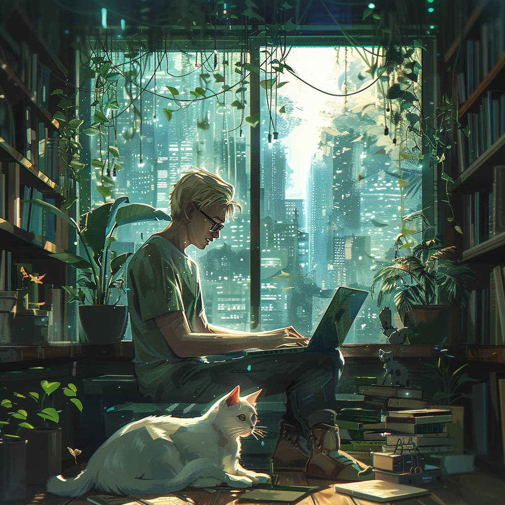 Peaceful Blend of Nature, Tech and Cats