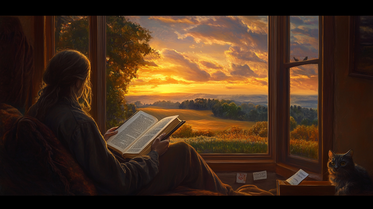 Peaceful Moment by the Window: Bible, Sunrise, Church