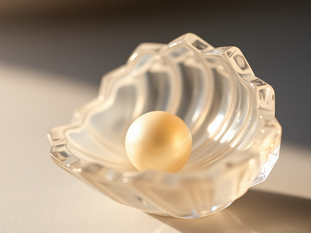 Pearl within crystal shell reflecting light and colors beautifully.