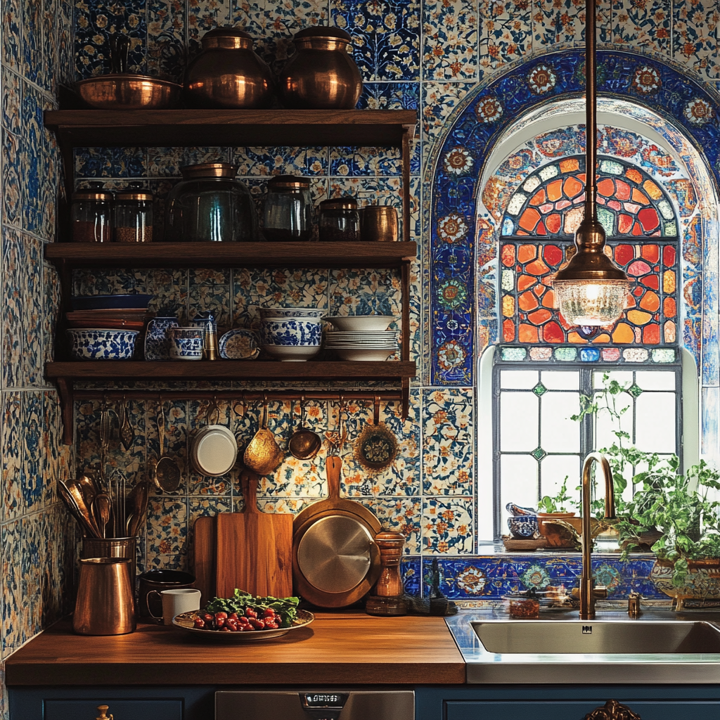 Persian Kitchen: Artistic Tiles, Rustic Charm, Warm Ambiance