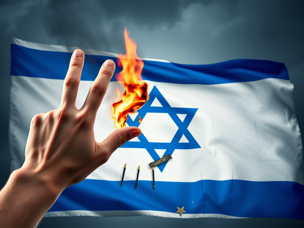 Person Disrespectfully Burns the Israeli Flag