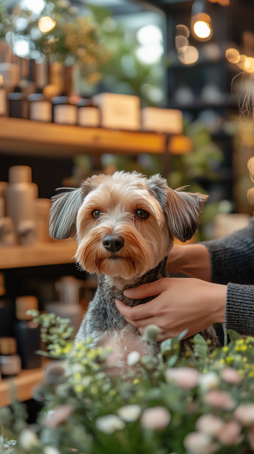 Pet Shop Owner Grooming Show Dog in Luxury Boutique