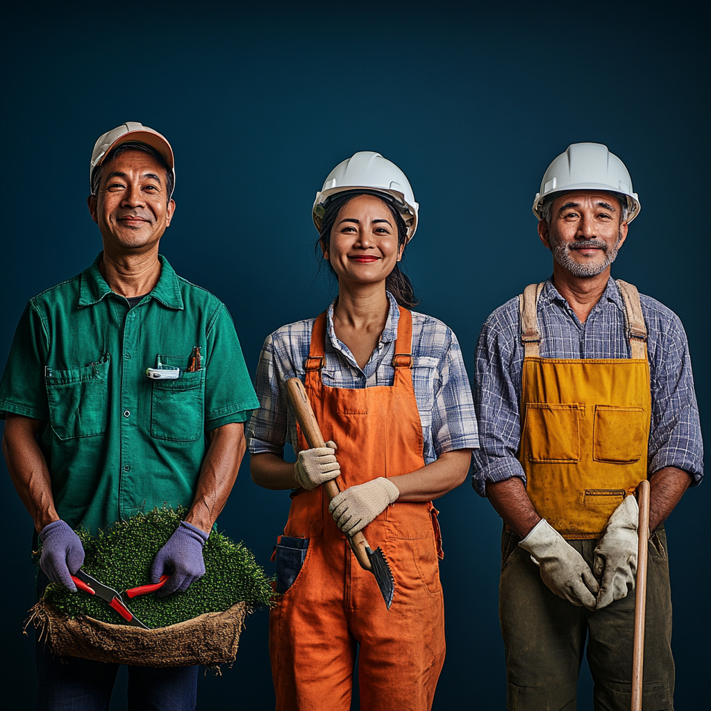 Photorealistic portrait of three diverse middle-aged entrepreneurs.