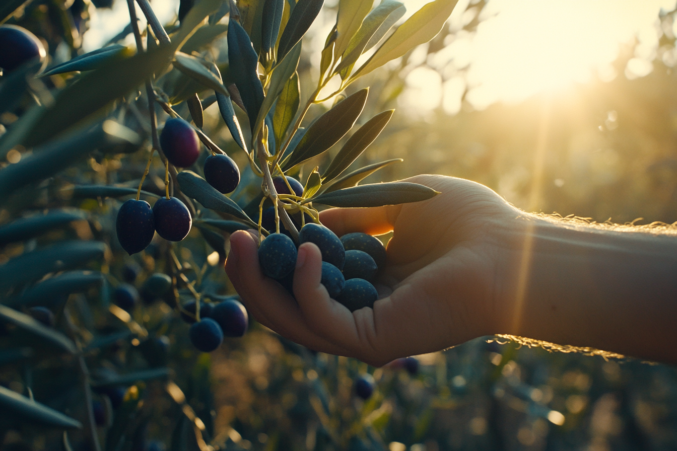 Picking Green and Purple Olives From Branches