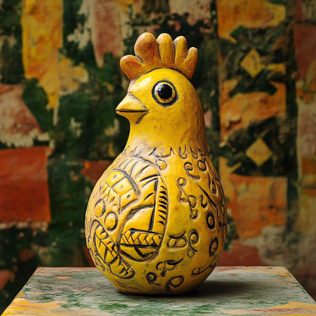 Picturesque Peruvian empanada sculpture with chicken pottery