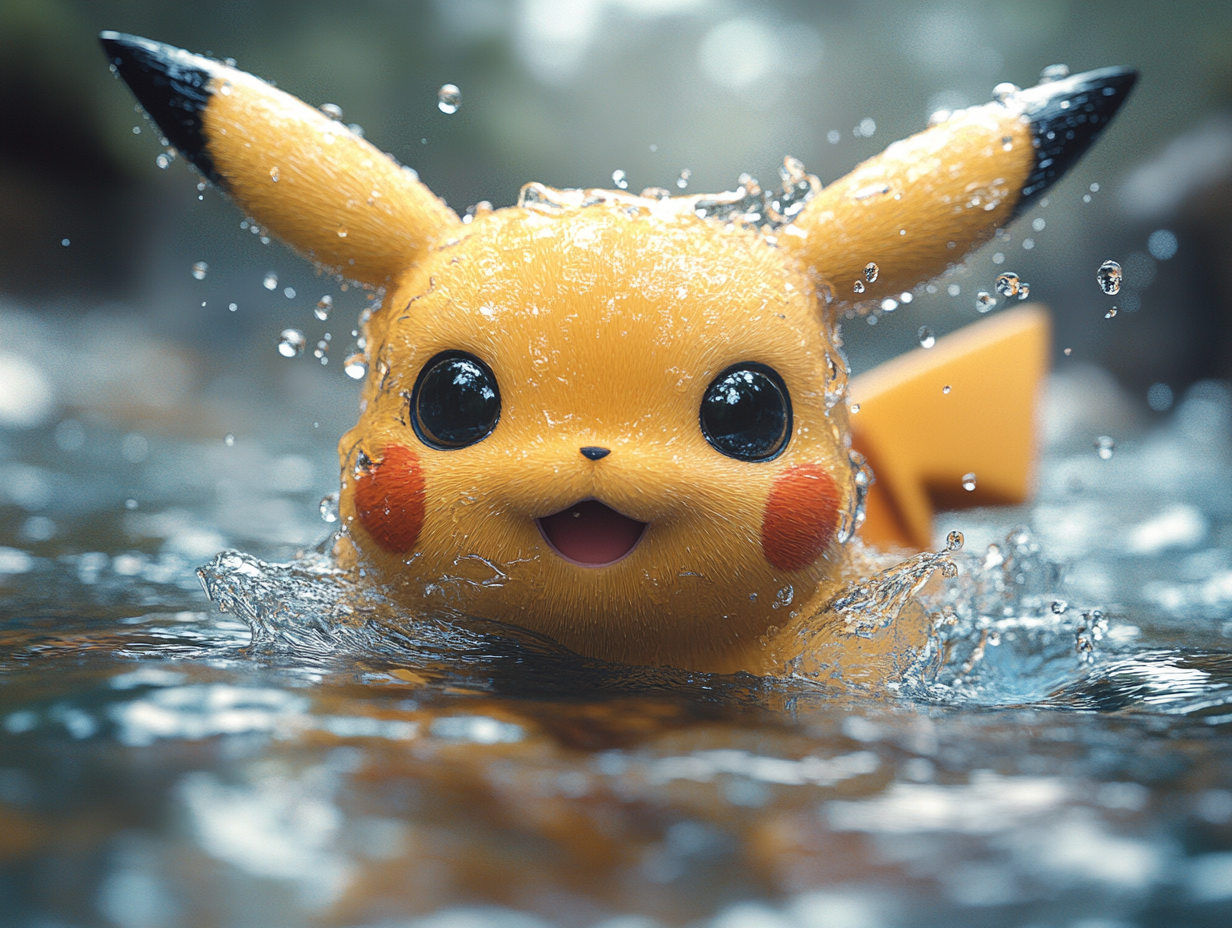 Pikachu swimming with cute posture in water