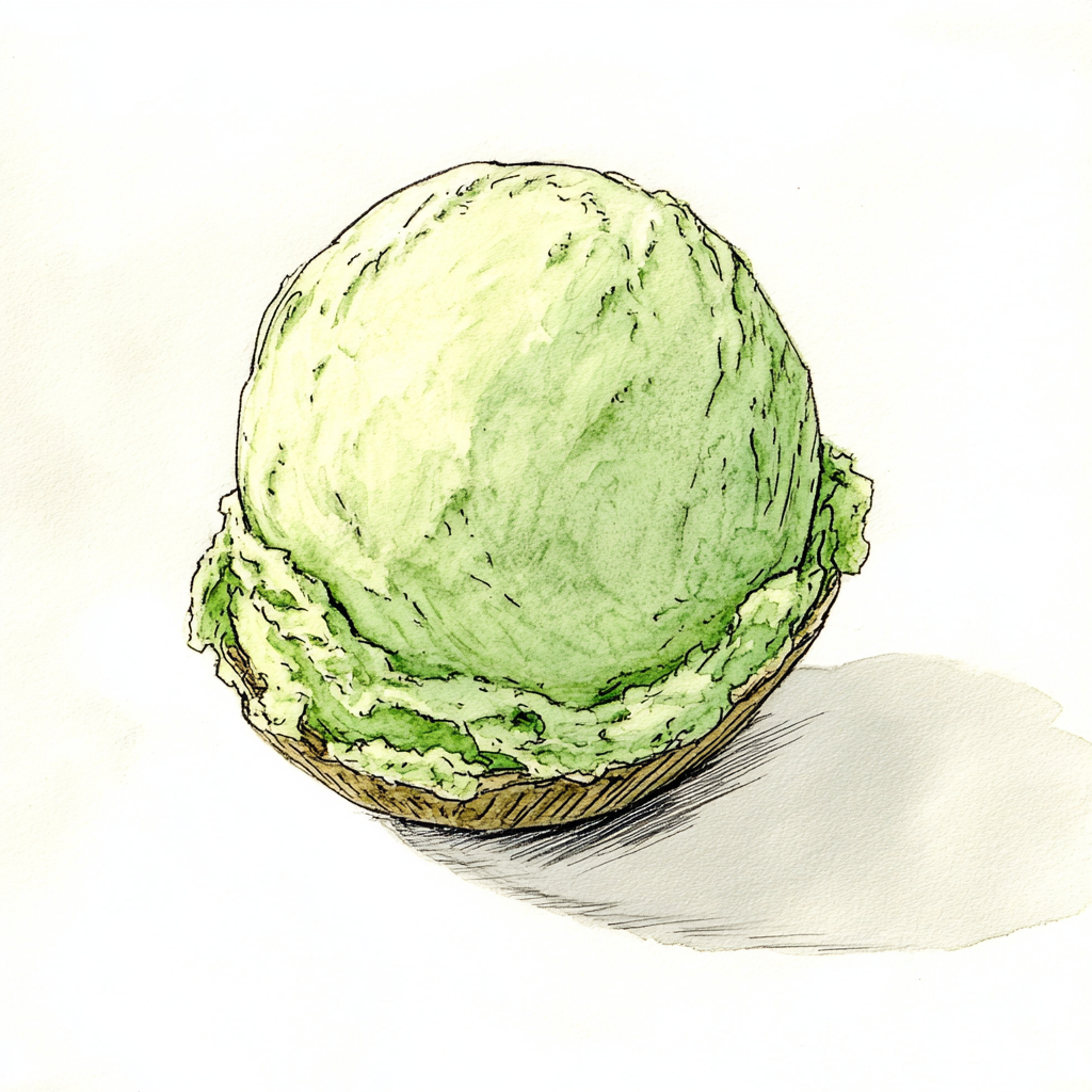 Pistachio ice cream with watercolor, drawn loosely