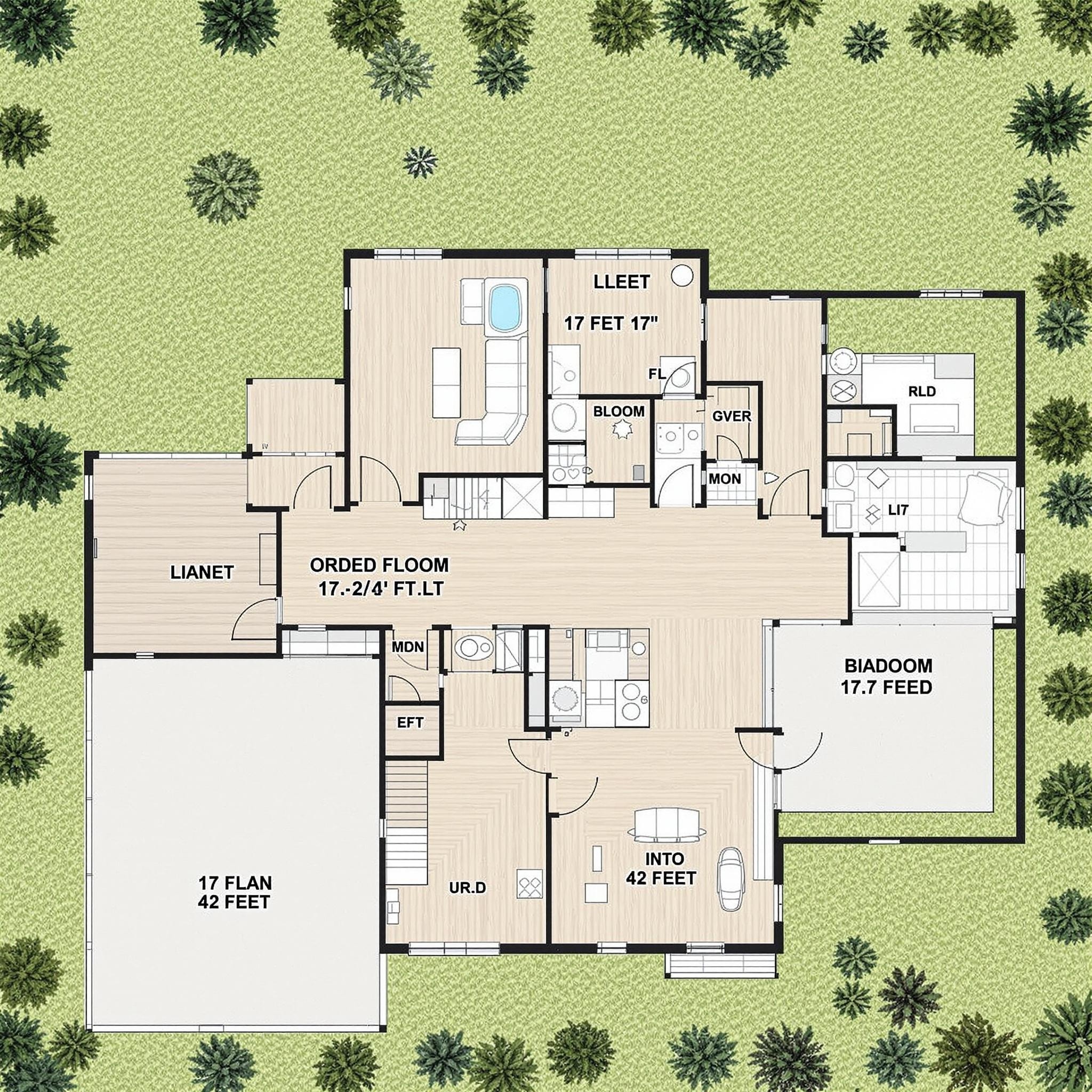 Planning a 17x42 Feet 2D Design