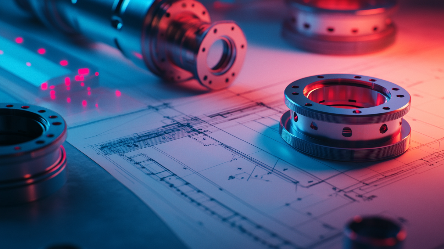 Plastic flanges on table with construction plan, industrial hall