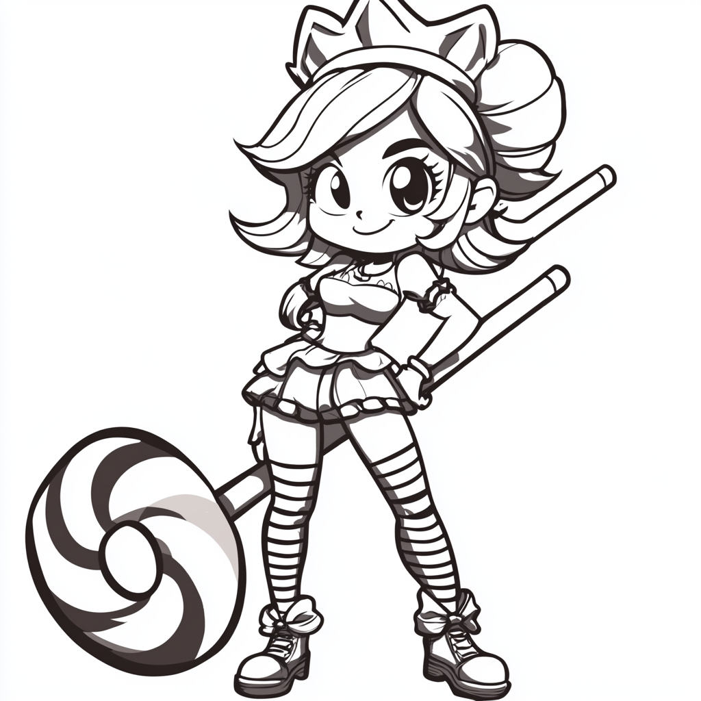 Playful Mandy with lollipop weapon in bold drawing