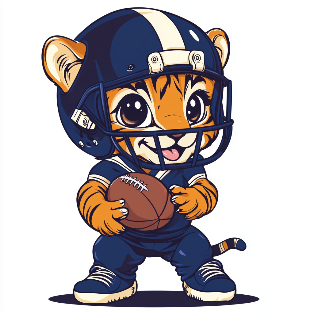 Playful Tiger Cub in 80s Football Gear